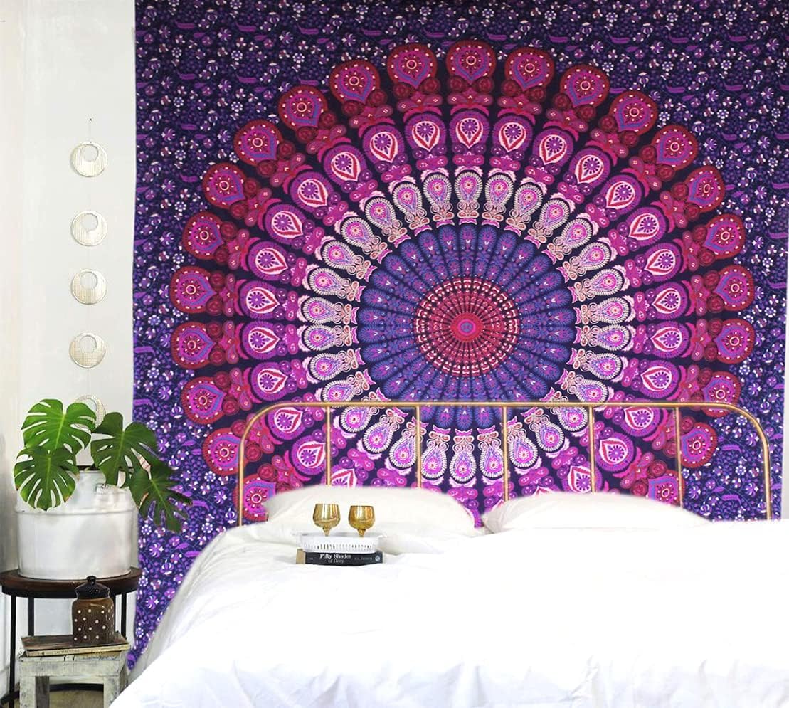 raajsee Indian Cotton Purple Tapestry Mandala Wall Hangings- Tapestry For Bedroom - Indie Wall