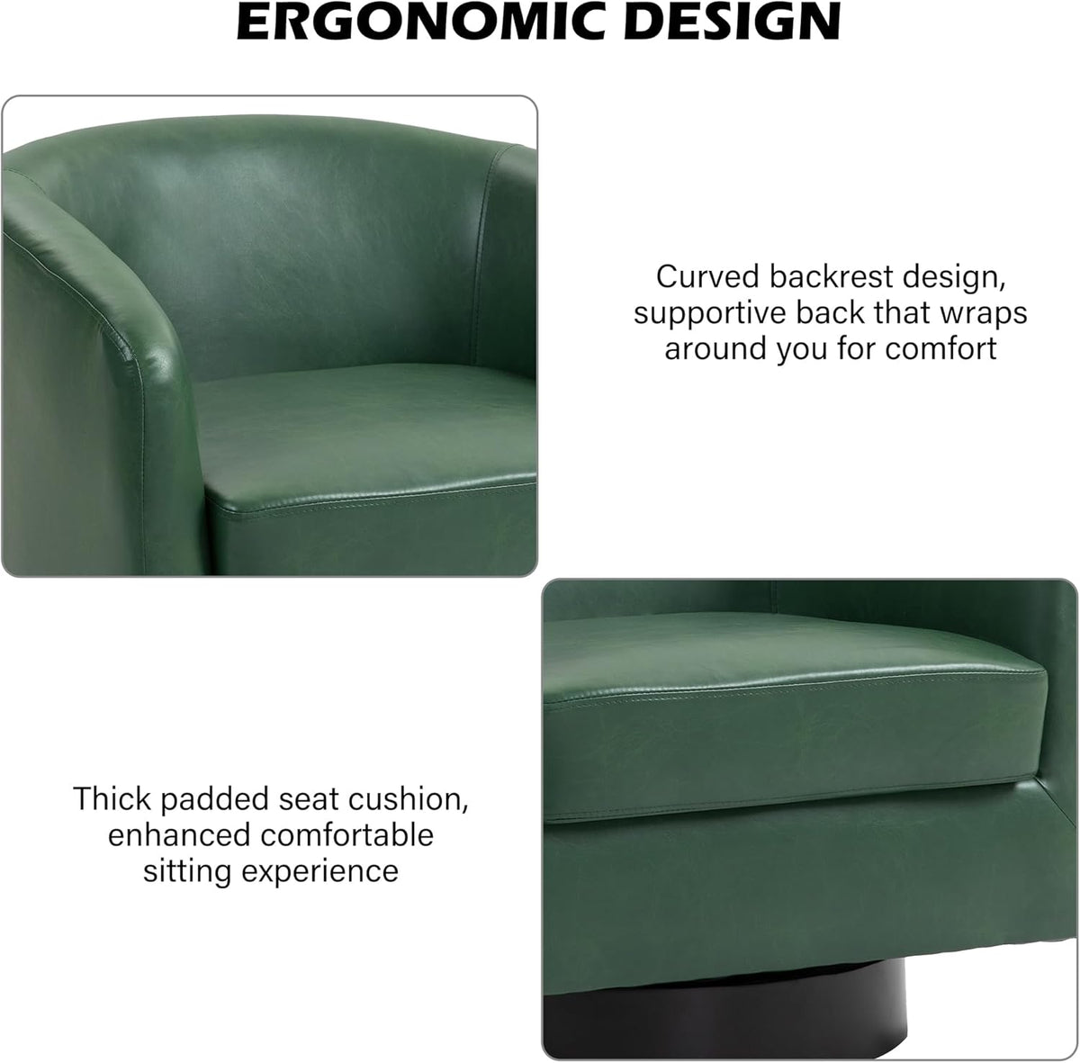 Swivel Barrel Accent Chair, Modern Round Faux Leather Arm Chair for Living Room, Bedroom, Comfy