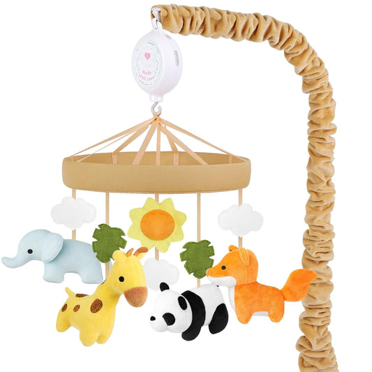 Animals Crib Mobile - Safari Baby Mobile for Crib with 12 Lullabies for Boys & Girls, Musical Baby