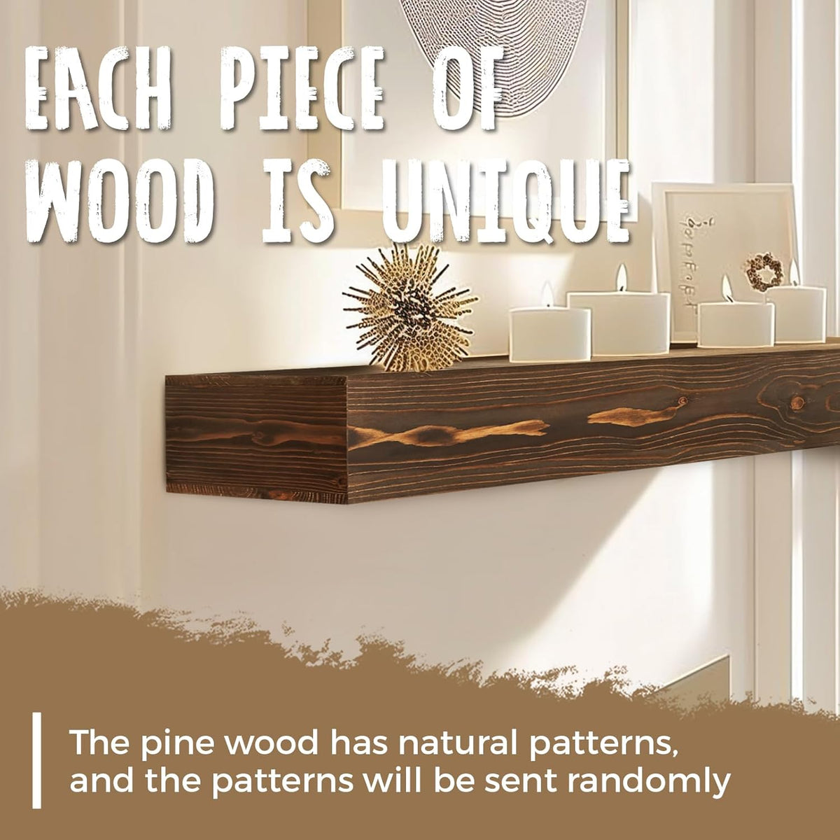 56x8x3 Fireplace Mantel - Handcrafted Hollow Rustic Solid Wood Wall Mounted Floating Shelf with