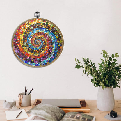 Colorful Glass Style Colorful Geometric Decoration Gift for Art Lovers Framed Round Wall Decor