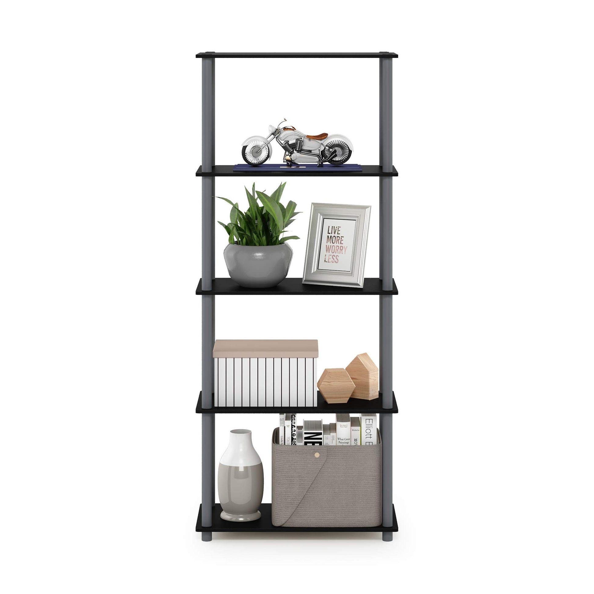 Furinno TURN-N-TUBE Storage Shelves, 5-Tier Book Shelf, Corner Shelf, Toolless Open Shelves, for