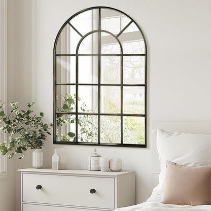 Arched Windowpane Wall Mirror 30"x48" Bronze Wall Mounted Art Pane Mirror Farmhouse Decorative
