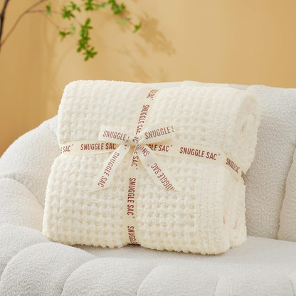 Snuggle Sac Cream Waffle Throw Blanket for Couch Bed Sofa 60x80 inches, Reversible Cream Blanket