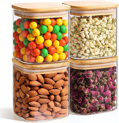 ComSaf 0.7 Qt Glass Food Storage Jars Set of 4, Clear Glass Storage Containers with Lids, Pantry