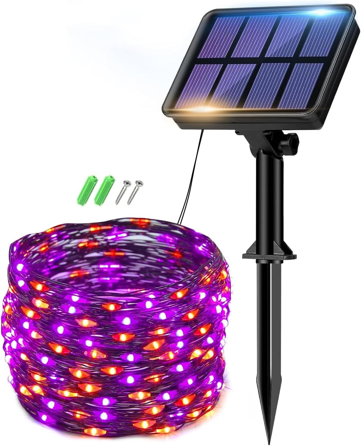 btfarm Solar Halloween String Lights Outdoor, 80LED 33FT Orange Purple Solar Fairy Lights Outside