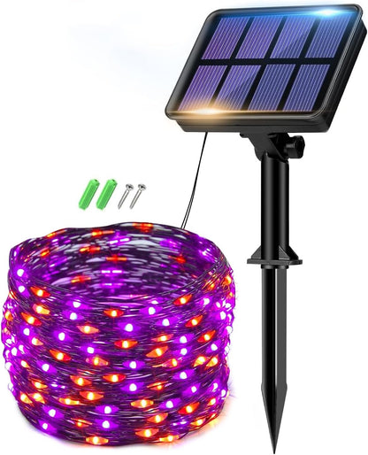 btfarm Solar Halloween String Lights Outdoor, 80LED 33FT Orange Purple Solar Fairy Lights Outside