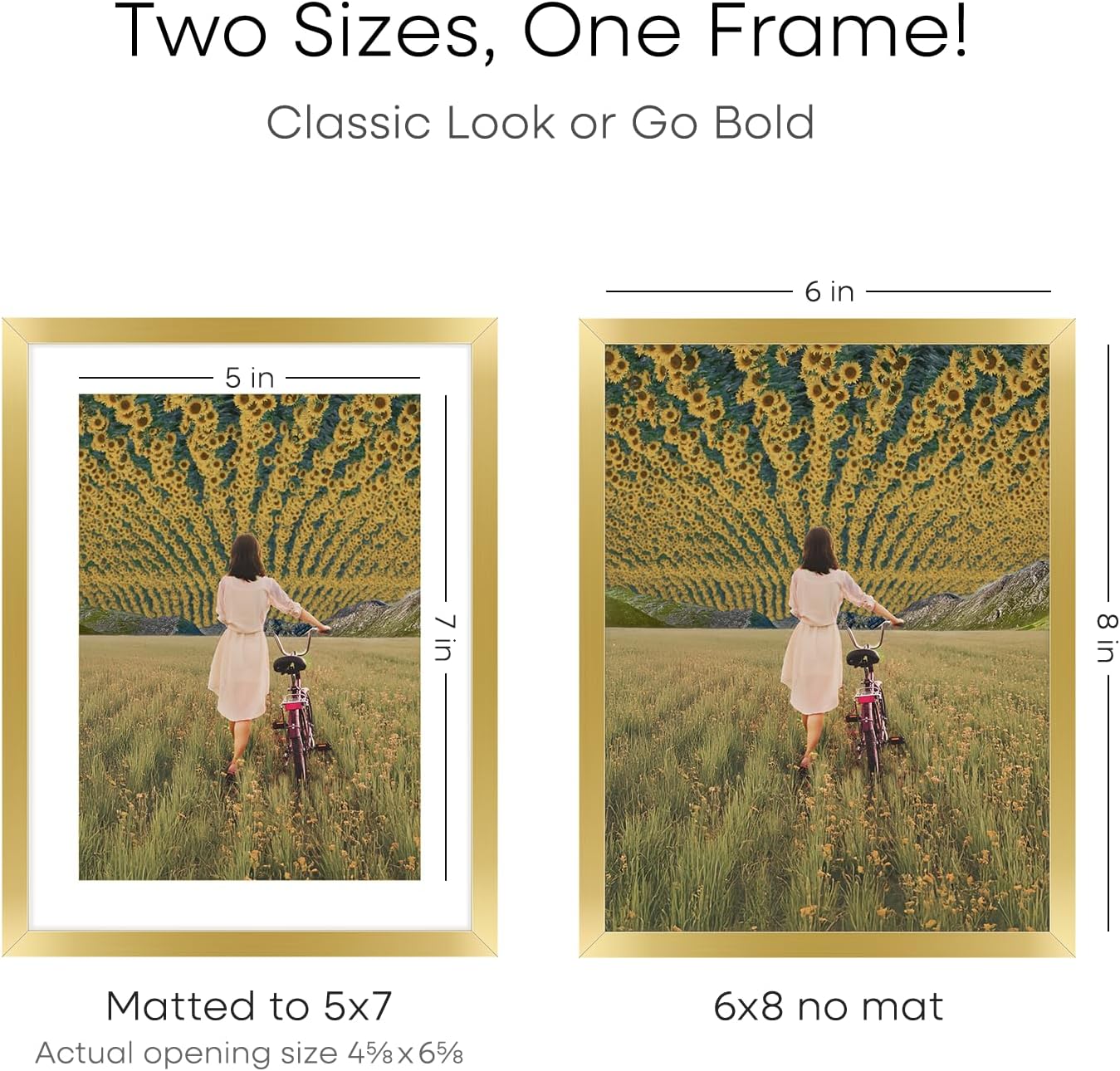Homeforia 6x8 Picture Frame Gold, High End Metal 6 x 8 Frames with Mat 5 by 7 for Print, Photo
