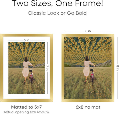 Homeforia 6x8 Picture Frame Gold, High End Metal 6 x 8 Frames with Mat 5 by 7 for Print, Photo