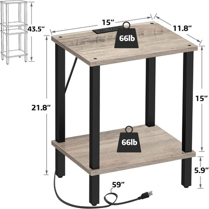 TUTOTAK End Table with Charging Station, Set of 2, Small Side Table, Nightstand Bedside Table