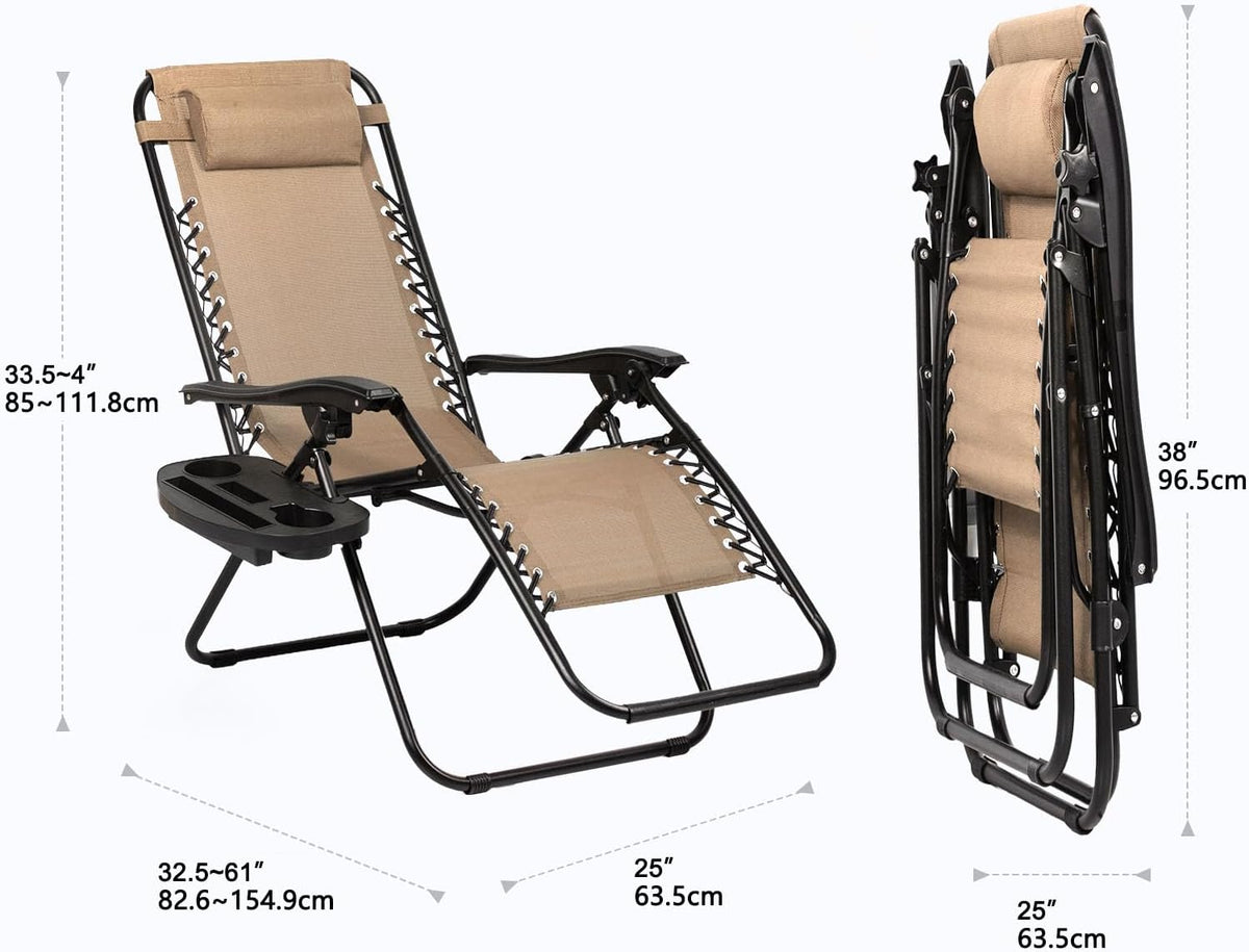 Nazhura Set of 2 Relaxing Recliners Patio Chairs Adjustable Steel Mesh Zero Gravity Lounge Chair