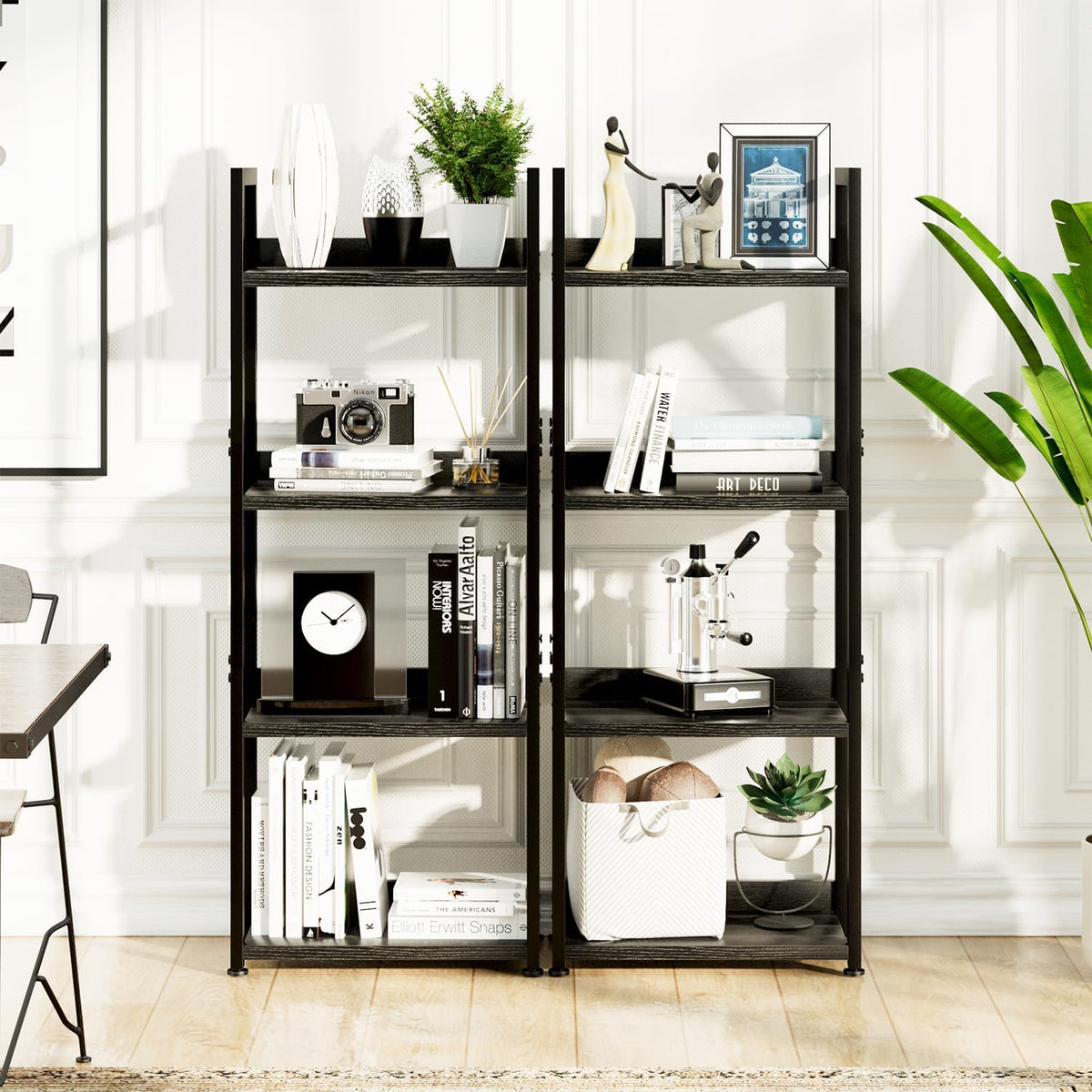 NUMENN Narrow Bookshelf, 4 Tier Bookshelves, Home Office Bookcase Shelf Storage Organizer, Free