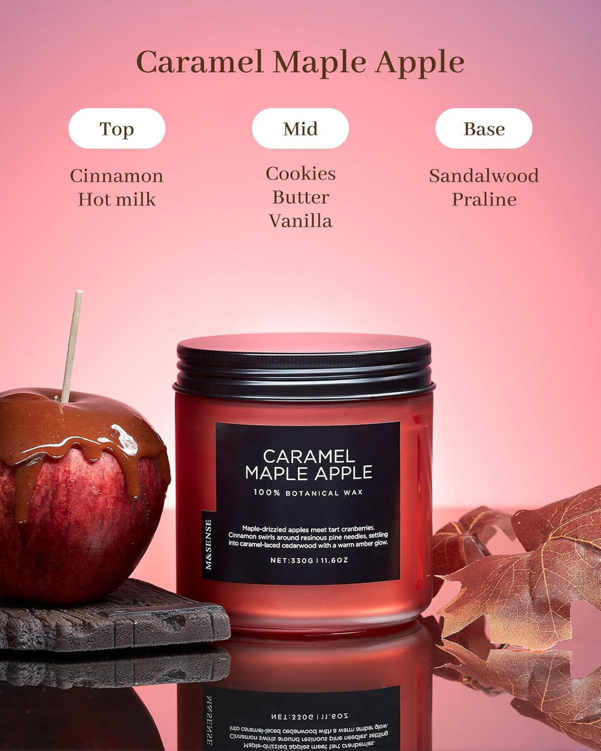 M&SENSE Caramel Apple Pie Candles for Home Scented, Natural Soy Wax 11.6oz Long Lasting 70 Hours