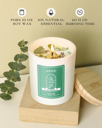 AOOVOO Eucalyptus Mint Scented Candles for Women - Aromatherapy Candle with Crystals Inside, 10oz