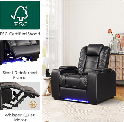 ANJ Power Home Theater Seating Set of 2, PU Leather Electric Recliner Chair with Powered Headrest