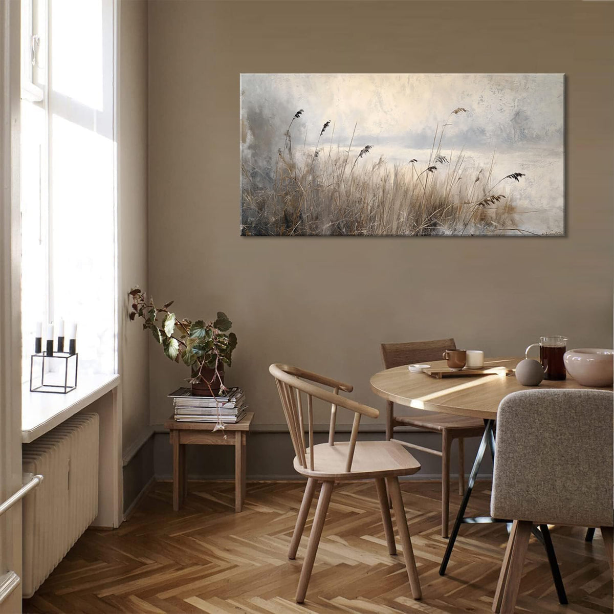 LASMOND Vintage Meadow Wall Art for Living Room Reed Grass Canvas Painting Prints Large Retro