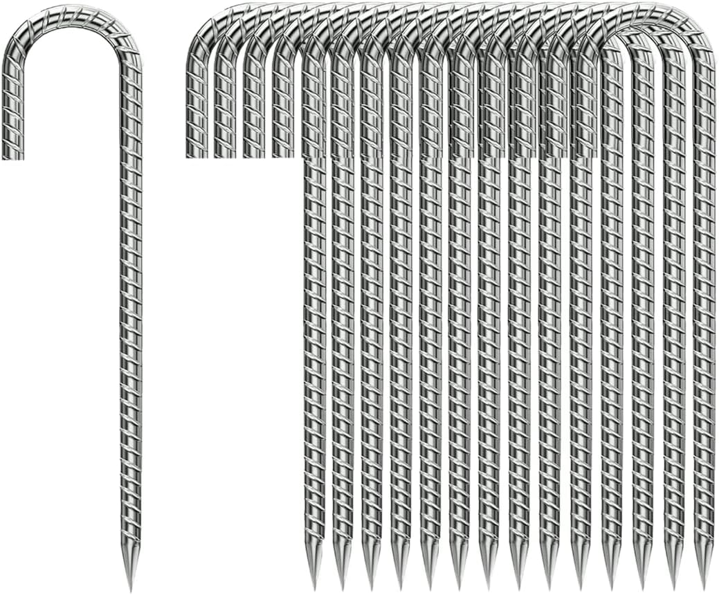 J-Hook-Rebar-Stakes-12 Inch, Ground Stakes Heavy Duty Rebar Stakes for Camping 50pcs Rebar Stakes