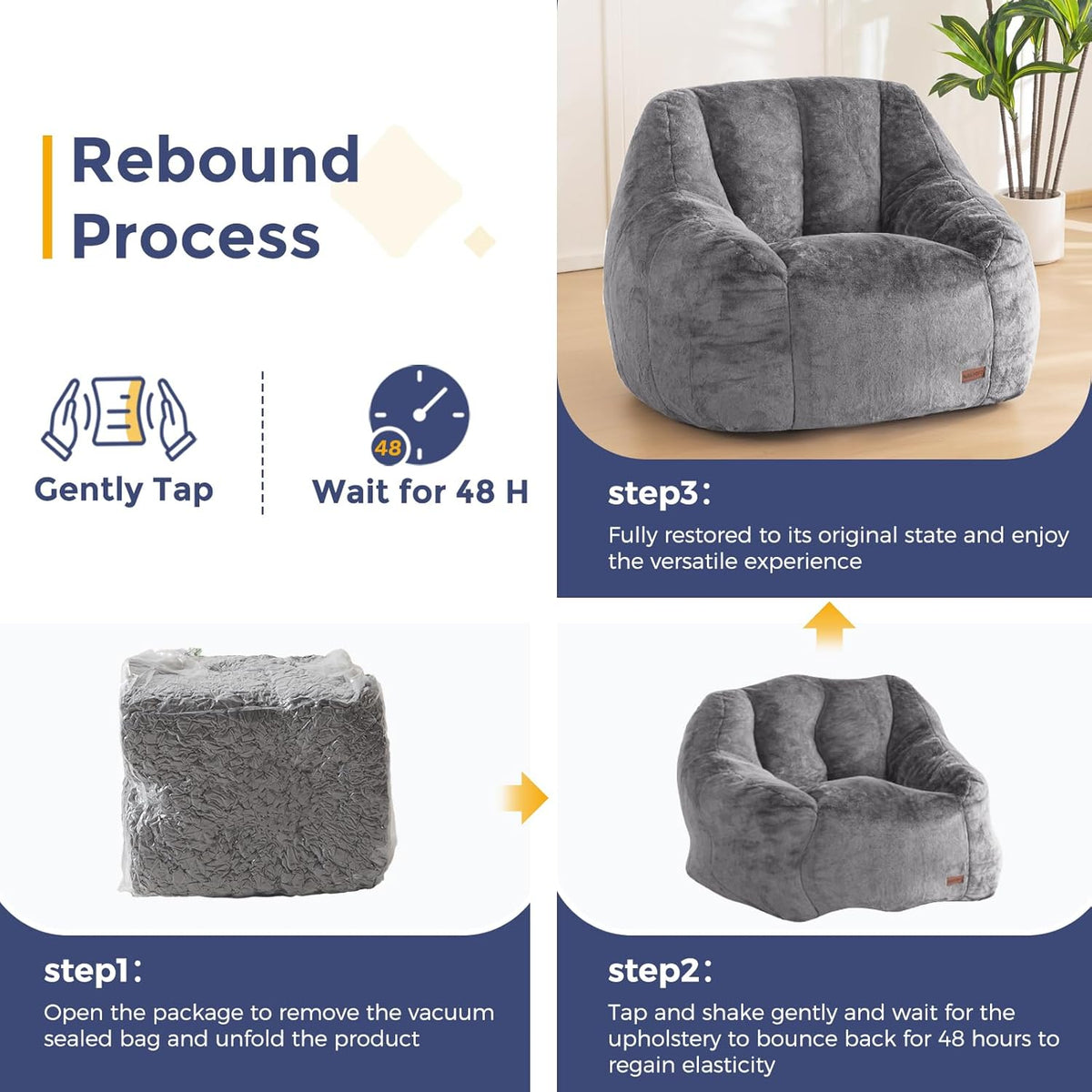 MAXYOYO Bean Bag Chair, Comfy Bean Bag Sofa with Back Support, Faux Fur Bean Bag Chair for Adults