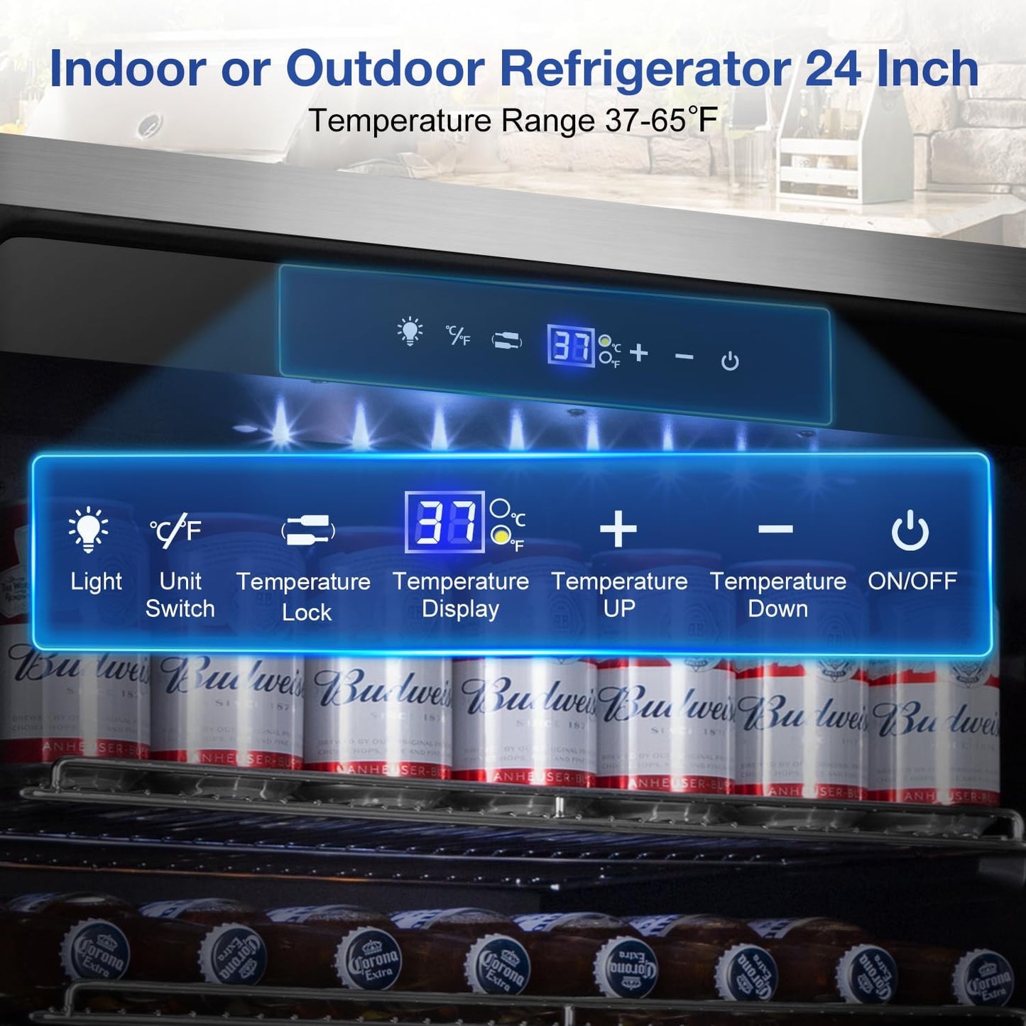 Tylza Outdoor Refrigerator 24 Inch Wide, Stainless Steel Beverage Refrigerator 176 Can for