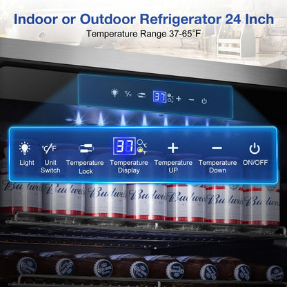 Tylza Outdoor Refrigerator 24 Inch Wide, Stainless Steel Beverage Refrigerator 176 Can for