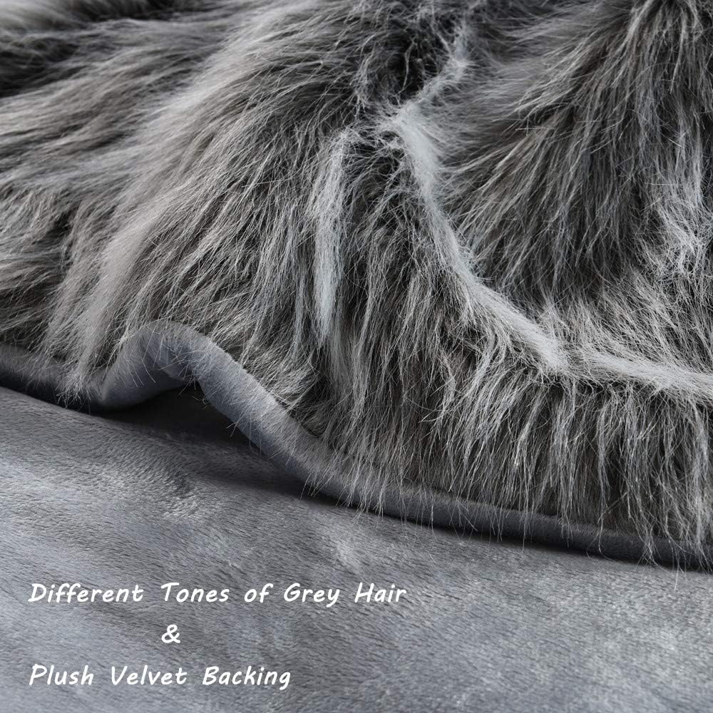 Luxury Faux Fur Blanket King Size, Ultra Big Grey and Black High Pile Mixed Faux Fur Throw Blanket