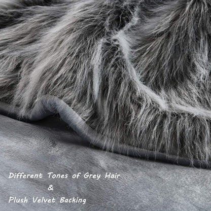 Luxury Faux Fur Blanket King Size, Ultra Big Grey and Black High Pile Mixed Faux Fur Throw Blanket