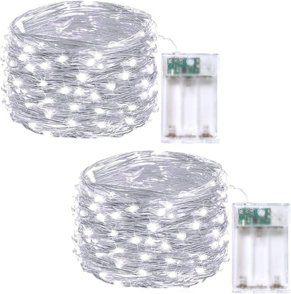 2-Pack Fairy Lights Battery Operated with Timer, Waterproof 16FT 50 LED String Lights Indoor