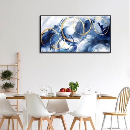AJAZIKO Blue Abstract Wall Art Modern Navy Blue and Gold Pictures for Living Room Paintings Office