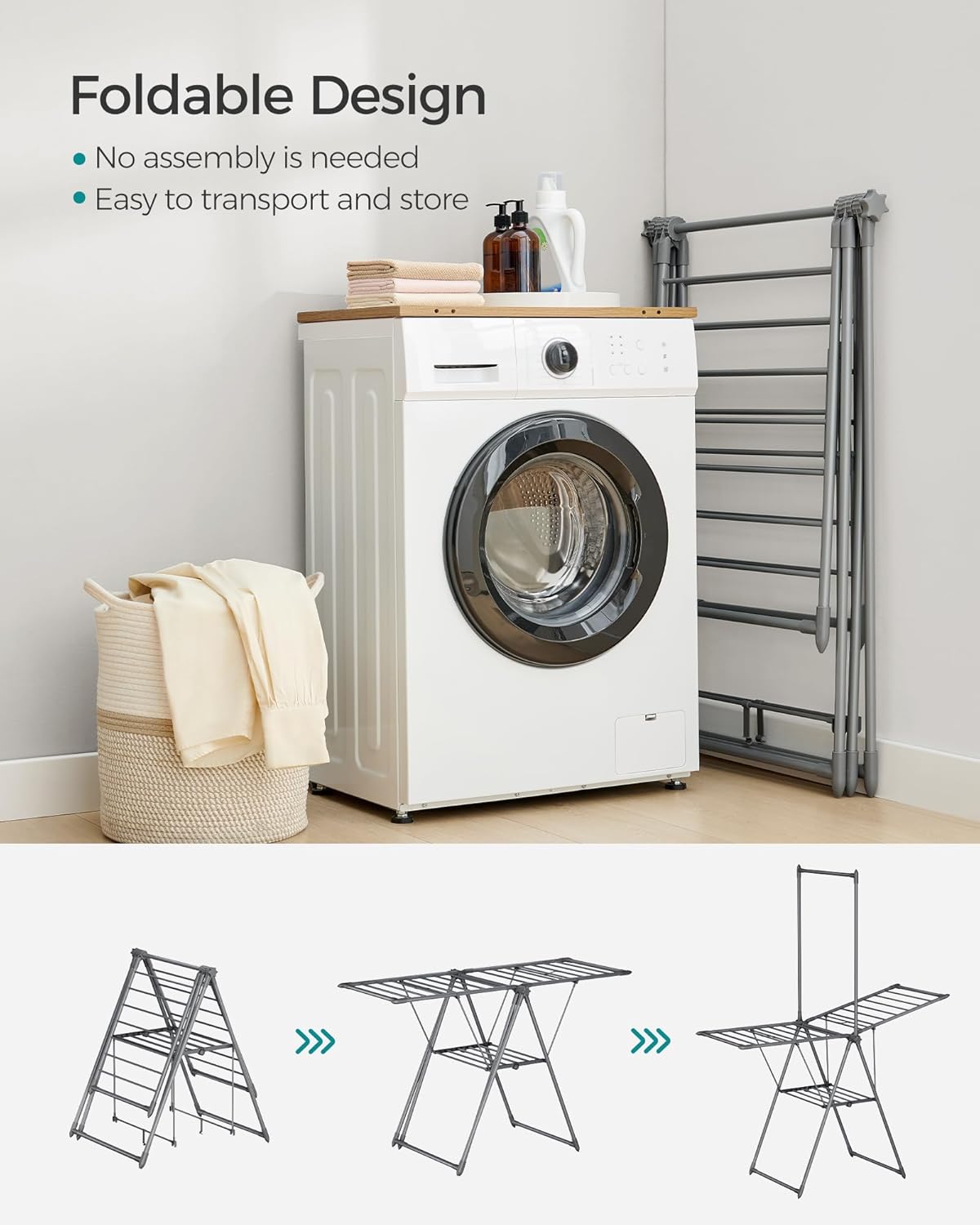 SONGMICS Clothes Drying Rack, Foldable 2-Level Laundry Drying Rack, Free-Standing Airer, 1