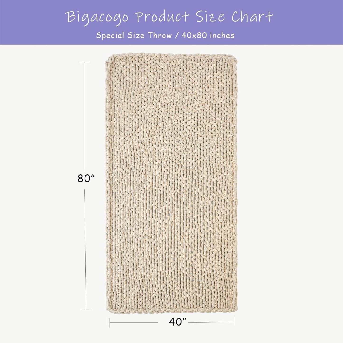 Bigacogo Chunky Knit Throw Blanket for Couch, 40x80 inches, 100% Hand Knitted with Thick Jumbo