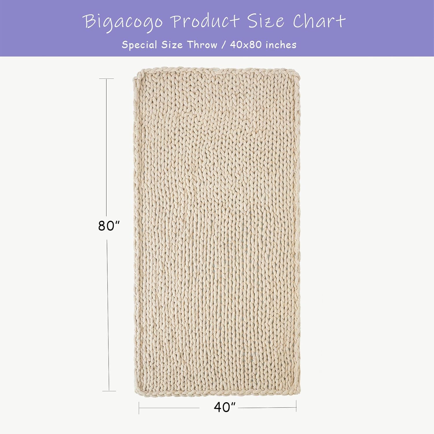 Bigacogo Chunky Knit Throw Blanket for Couch, 40x80 inches, 100% Hand Knitted with Thick Jumbo