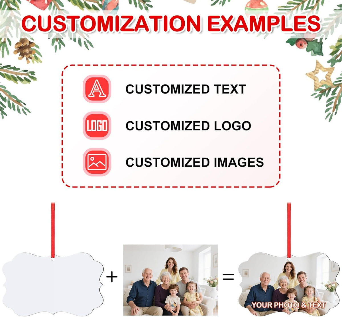 Personalized Photo Christmas Ornaments Double-Sided Metal Custom Picture Christmas Ornament 2024