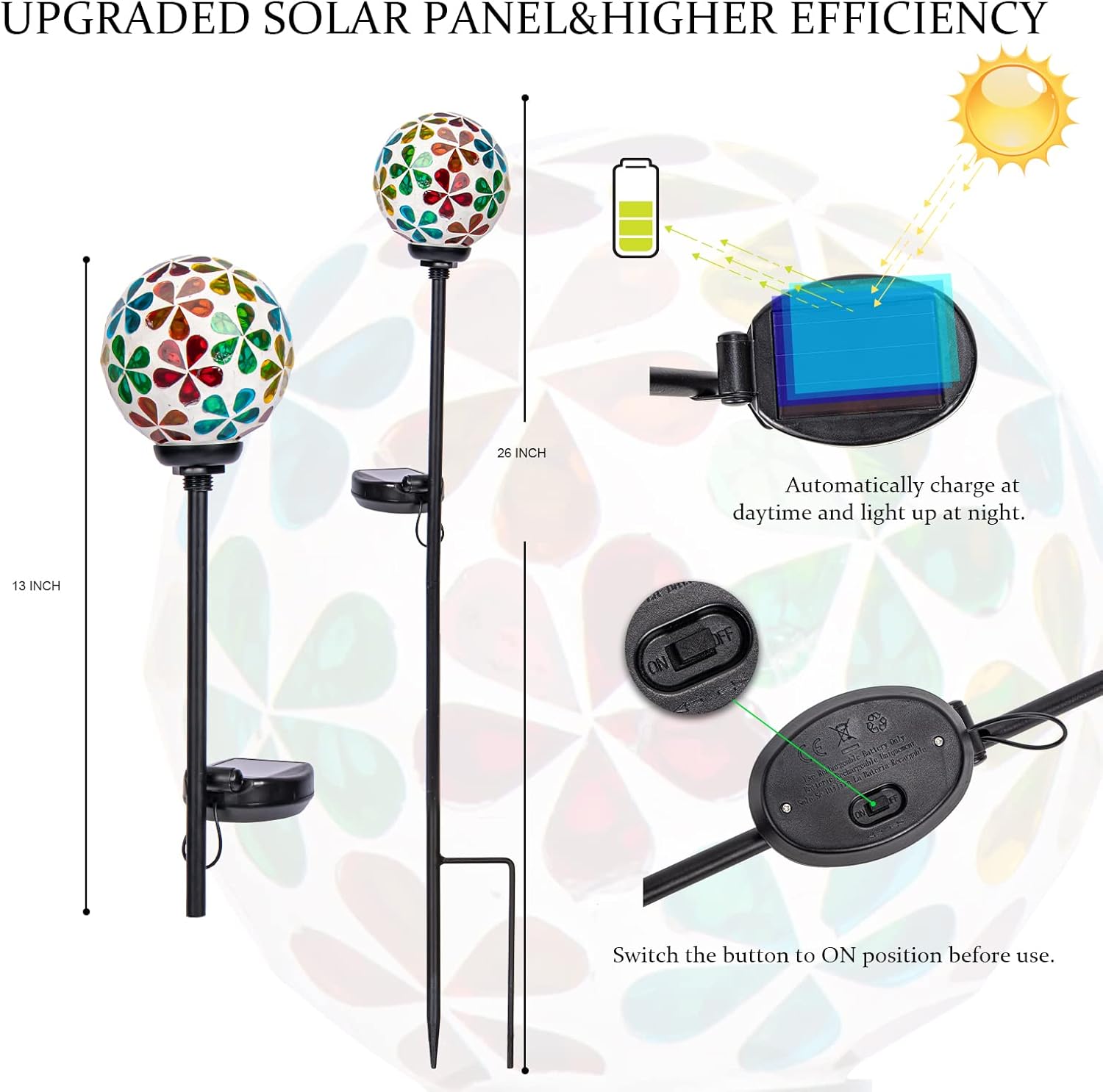 VCUTEKA Solar Garden Lights - Mosaic Solar Lights Outdoor Decor Pathway Light Waterpoof LED Stake