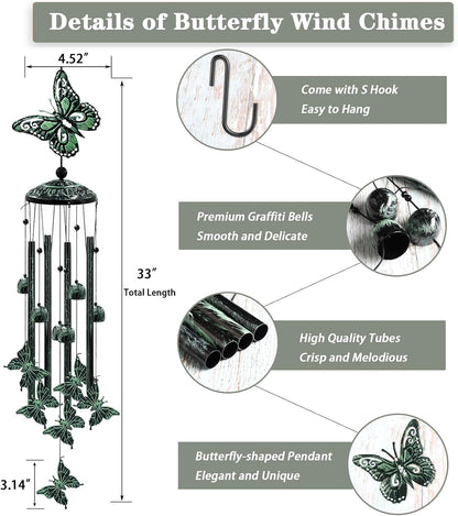 Wind Chimes for Outside, 33" Butterfly Wind Chimes Outdoor, Gifts for Women Mom Grandma Birthday