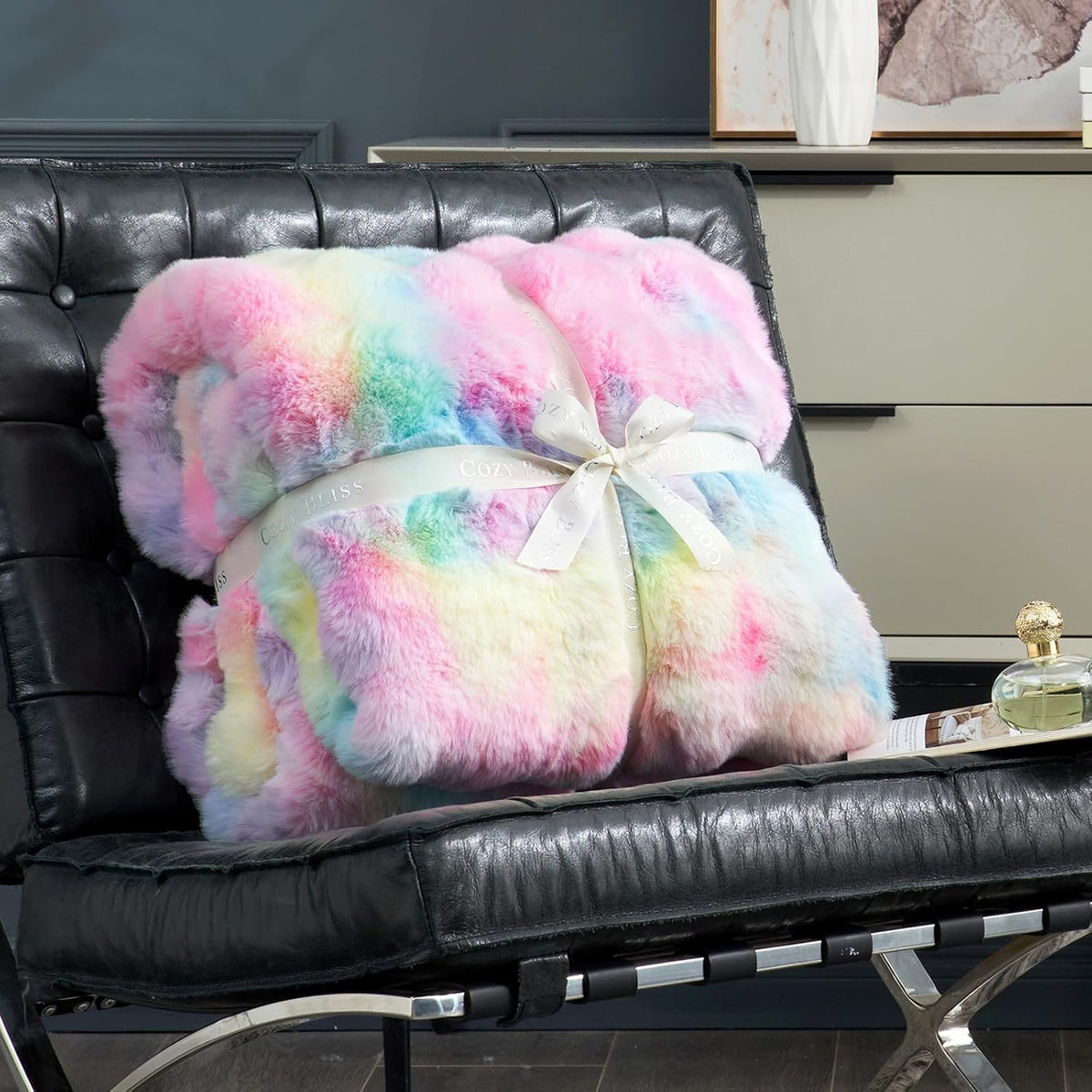 Cozy Bliss Faux Fur Throw Blanket for Couch, Fuzzy Soft Plush Thick Bubble Blanket for Sofa Bedroom