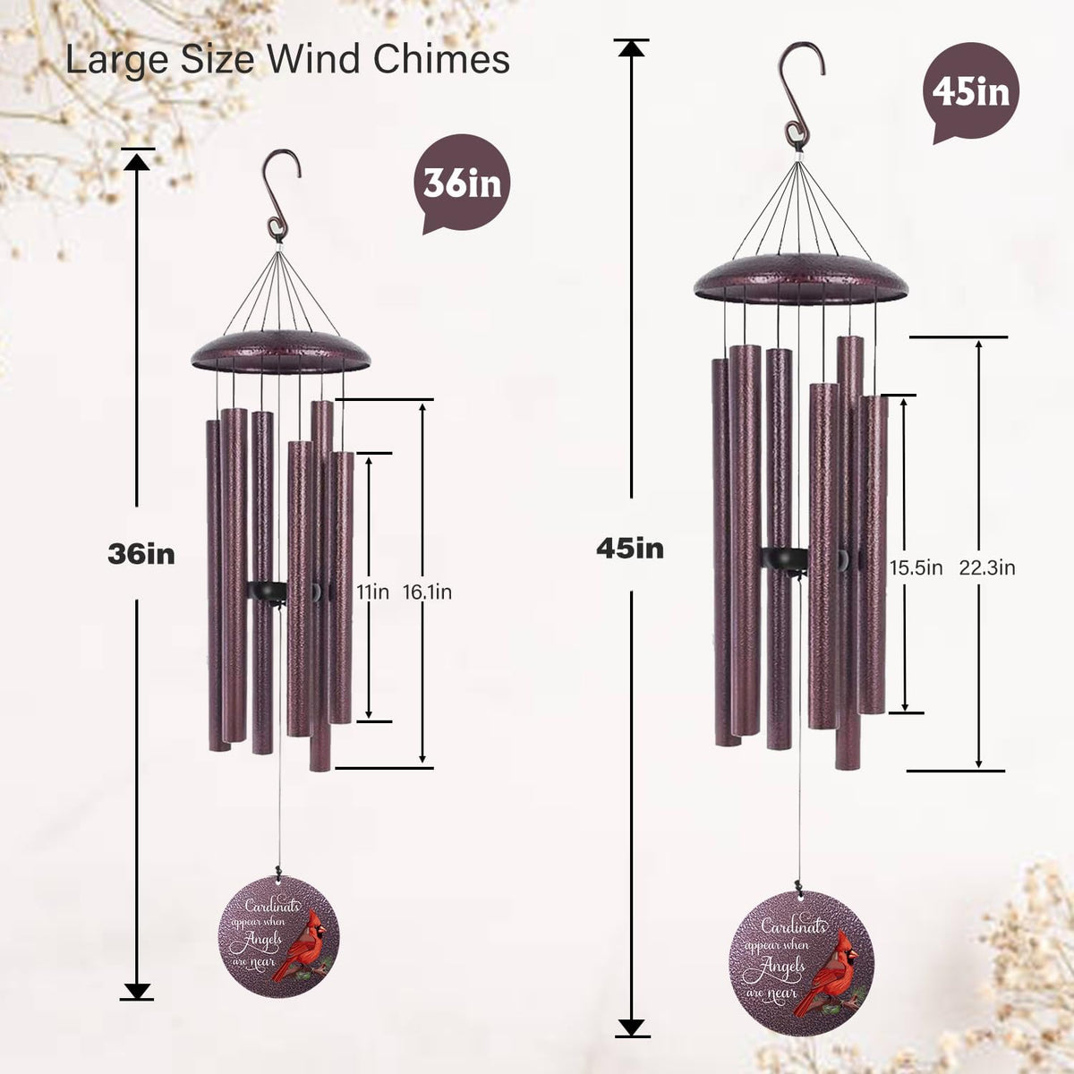 ASTARIN 36" Large Deep Tone Personalized Name Sympathy Wind Chimes, Cardinal Memorial Wind Chime