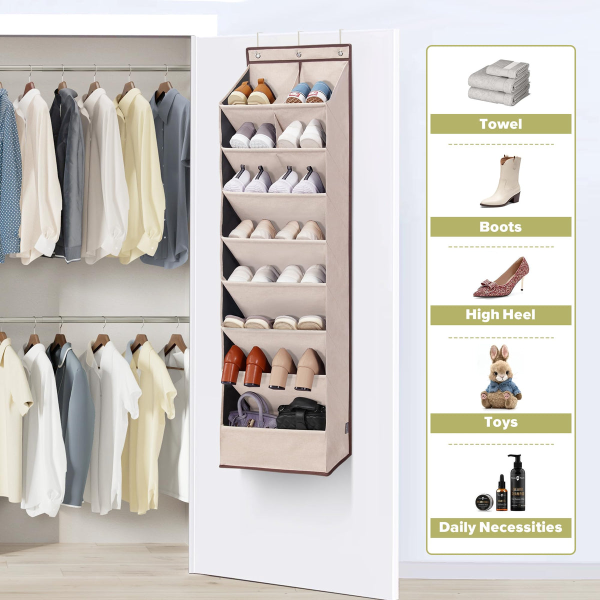 4 Pack Shoe Organizer with 6 Extra Large Pockets and 4 Large Pocket, Over the Door Sturdy Closet