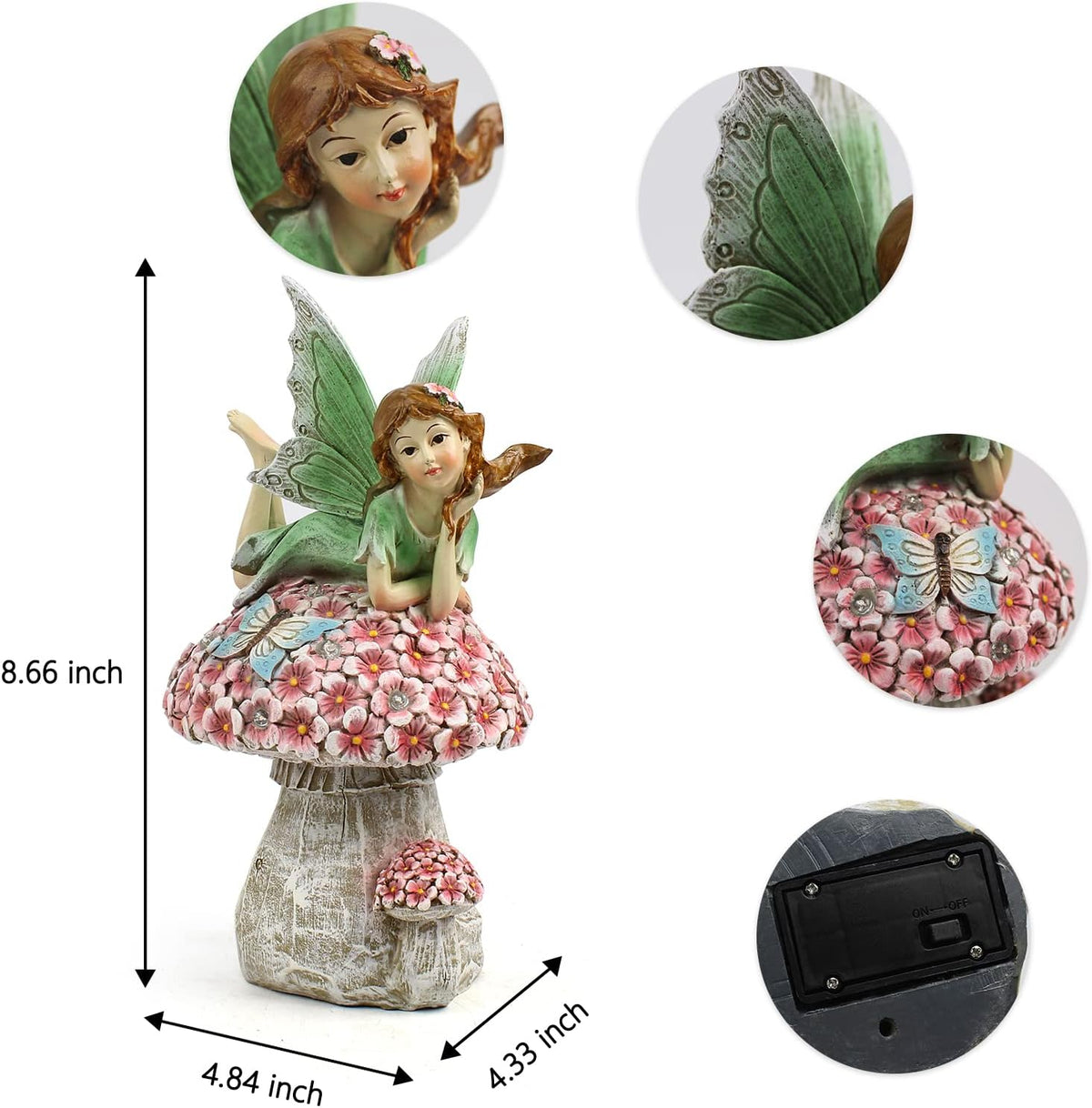 Garden Fairy Decor for Outside, Fairy Garden,Flower Fairy Outdoor Statue,Solar Powered Resin