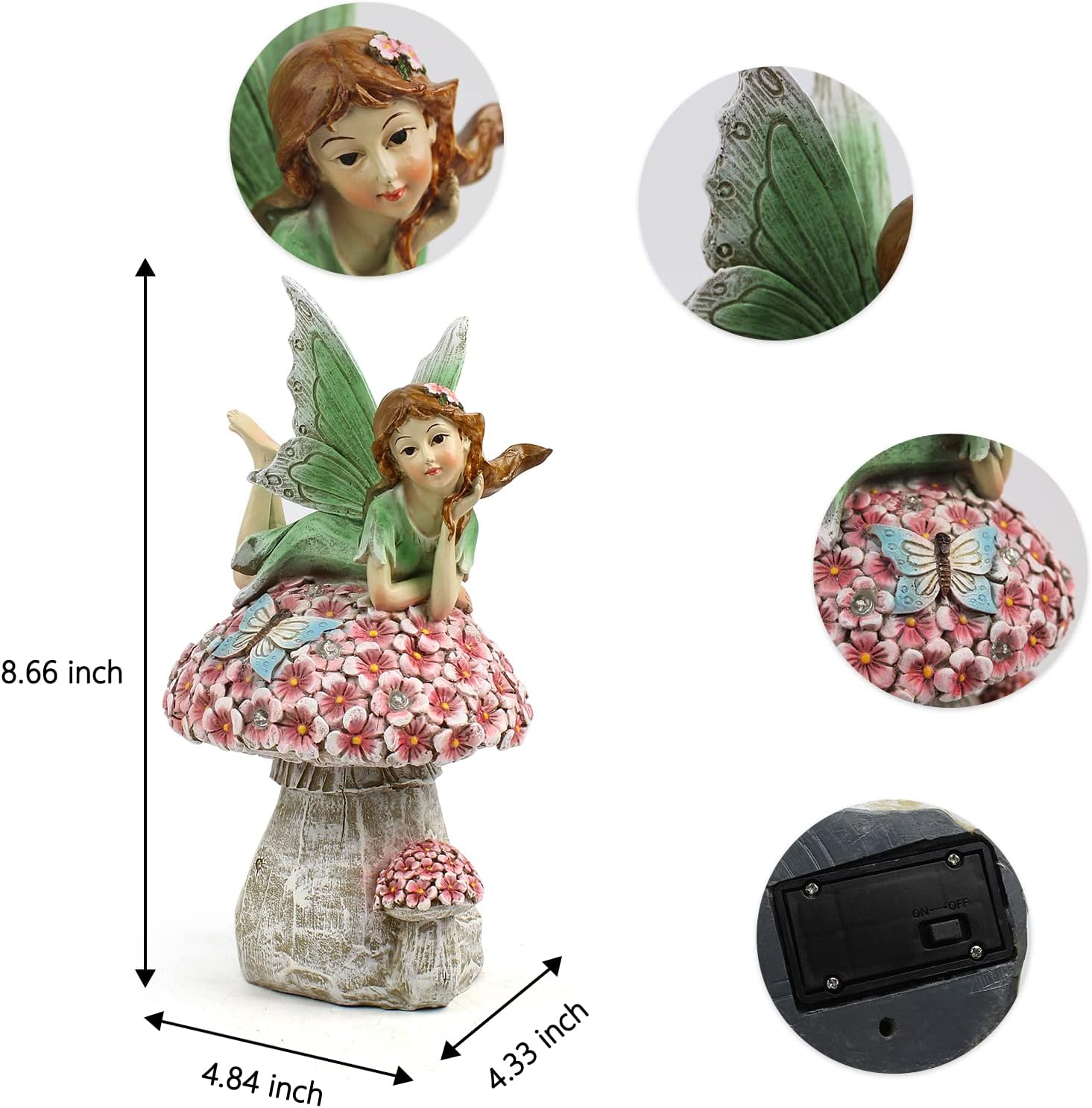 Garden Fairy Decor for Outside, Fairy Garden,Flower Fairy Outdoor Statue,Solar Powered Resin