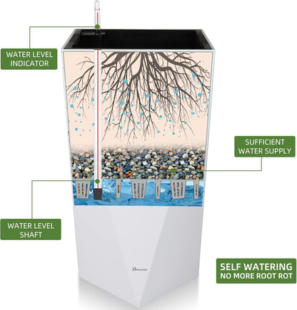 Dexceder 20 Inches Tall Self Watering Planter Diamond High Gloss Indoor Outdoor, Thickened Rhombus