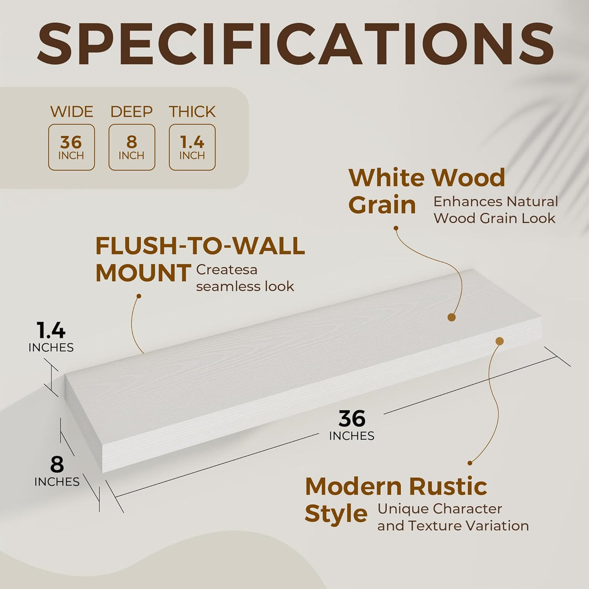 36 inch Floating Shelves Wall Shelves for Office with Invisible Brackets, 8 inch Deep Shelves for