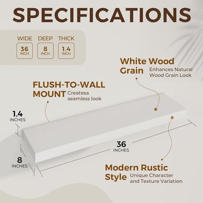 36 inch Floating Shelves Wall Shelves for Office with Invisible Brackets, 8 inch Deep Shelves for