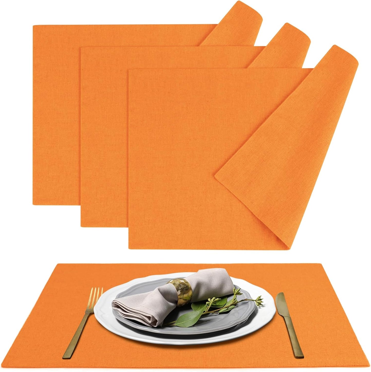 MANSPHIL Orange Cloth Placemats Set of 4, Washable Thick Faux Linen Place Mats Heat Resistant