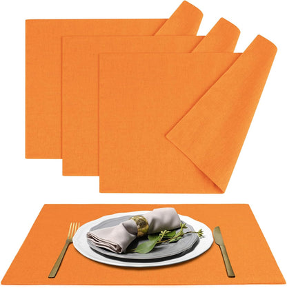 MANSPHIL Orange Cloth Placemats Set of 4, Washable Thick Faux Linen Place Mats Heat Resistant