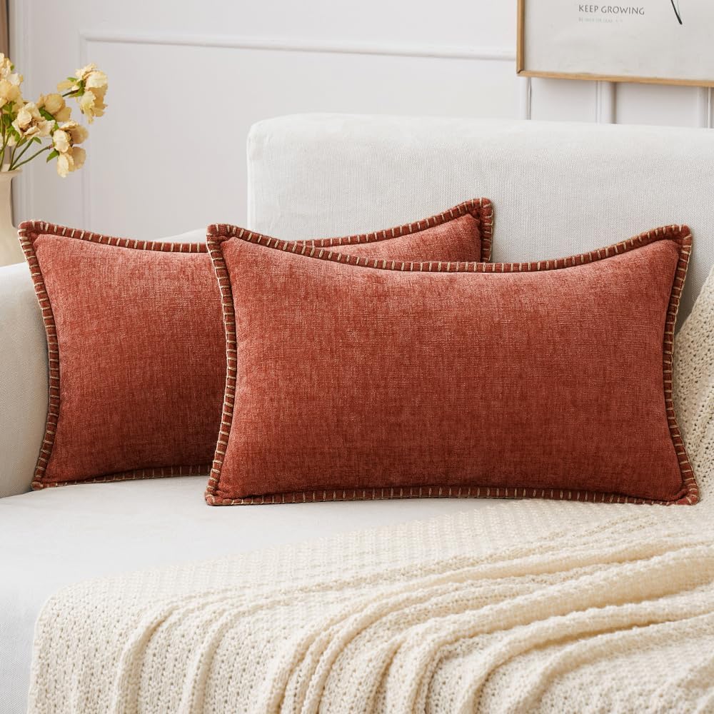 MIULEE Pack of 2 Fall Couch Throw Pillow Covers 12x20 Inch Burnt Orange Farmhouse Decorative Pillow