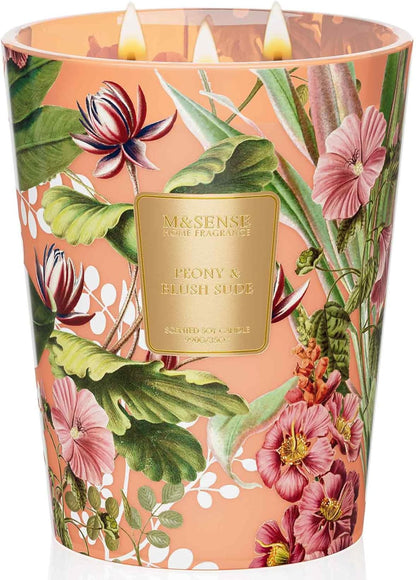 M&SENSE Large Soy Scented Candles Peony & Blush Sude, Non Toxic Natural Spring Candles 35oz 150