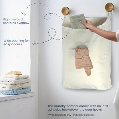 The Fine Living Co. Hanging Laundry Hamper with Over Door Hooks & Adhesive, Durable Space Saving