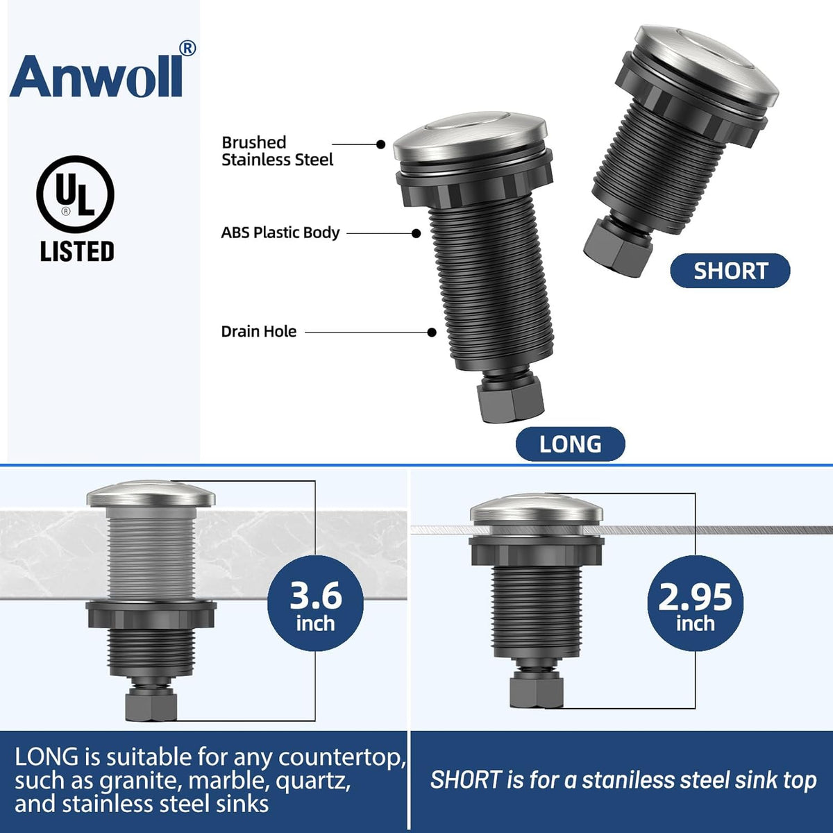 Garbage Disposal Air Switch Kit -Professional- Dual Outlet, Sink Top Waste Disposer On/Off, Garbage