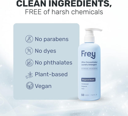 FREY Concentrated Liquid Laundry Detergent | Formulated for Sensitive Skin & HE Washers | Removes