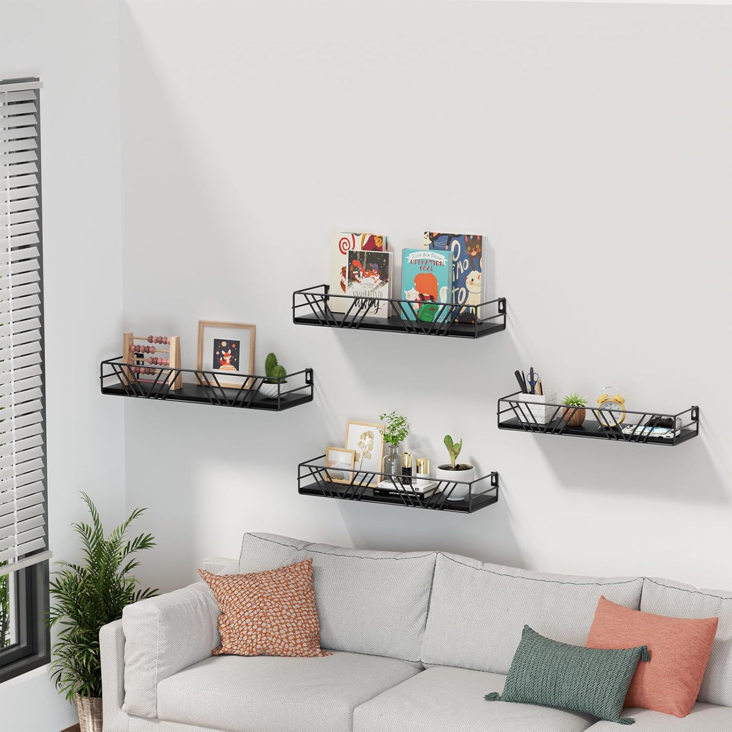 Floating Shelves for Wall Set of 4, Different Sizes Mounted Wood Floating Shelf, Wall Shelves for